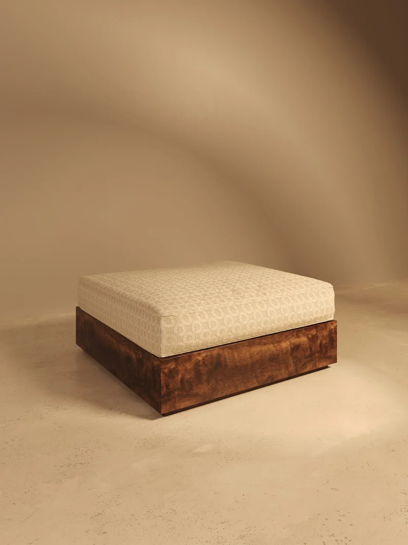 KAVA Collection I POUF – Walnut Burl Finish, Dedar Upholstery
