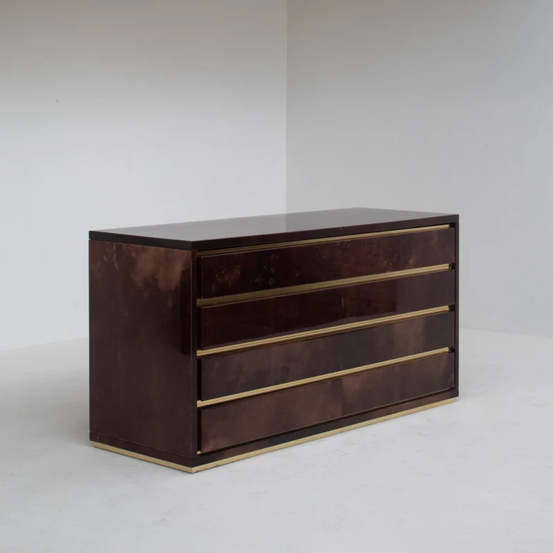 Aldo Tura Cabinet in Brown Lacquer with Brass Details