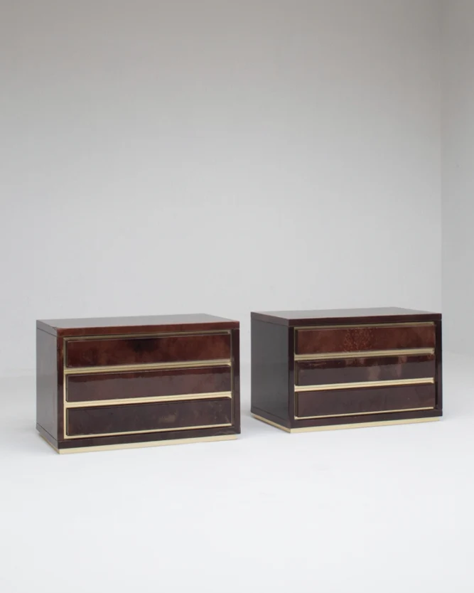 Pair of Aldo Tura (attr) Nightstands in Parchment and Brass
