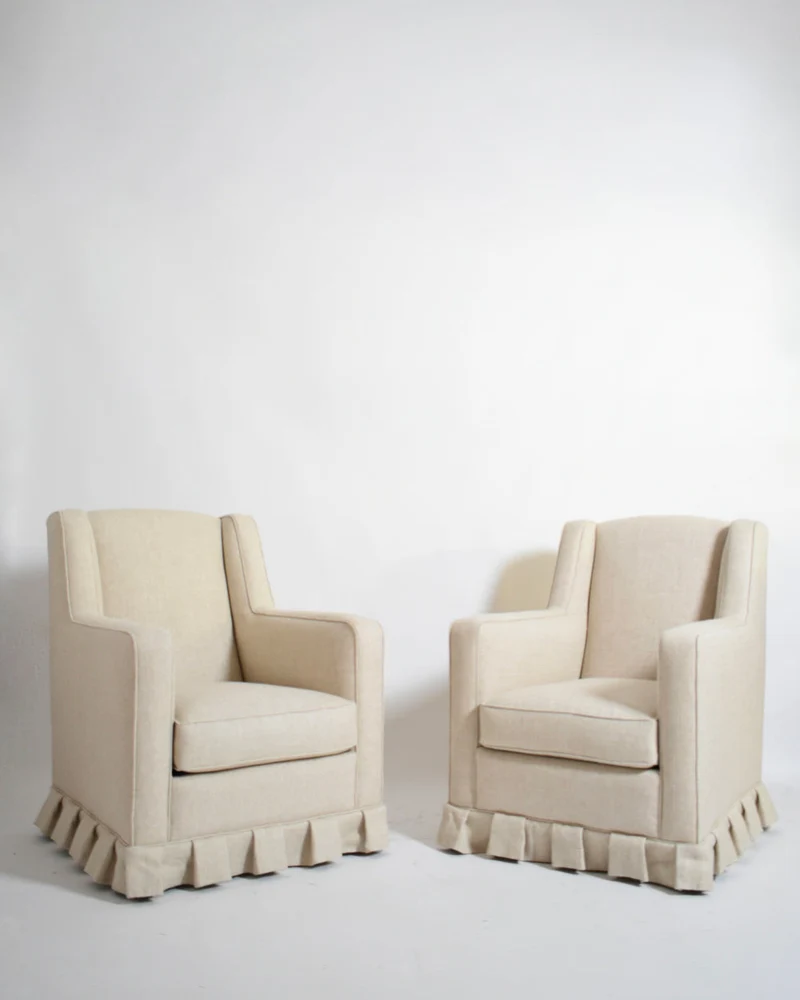 Pair of Off White Fringe Armchairs, 1940s