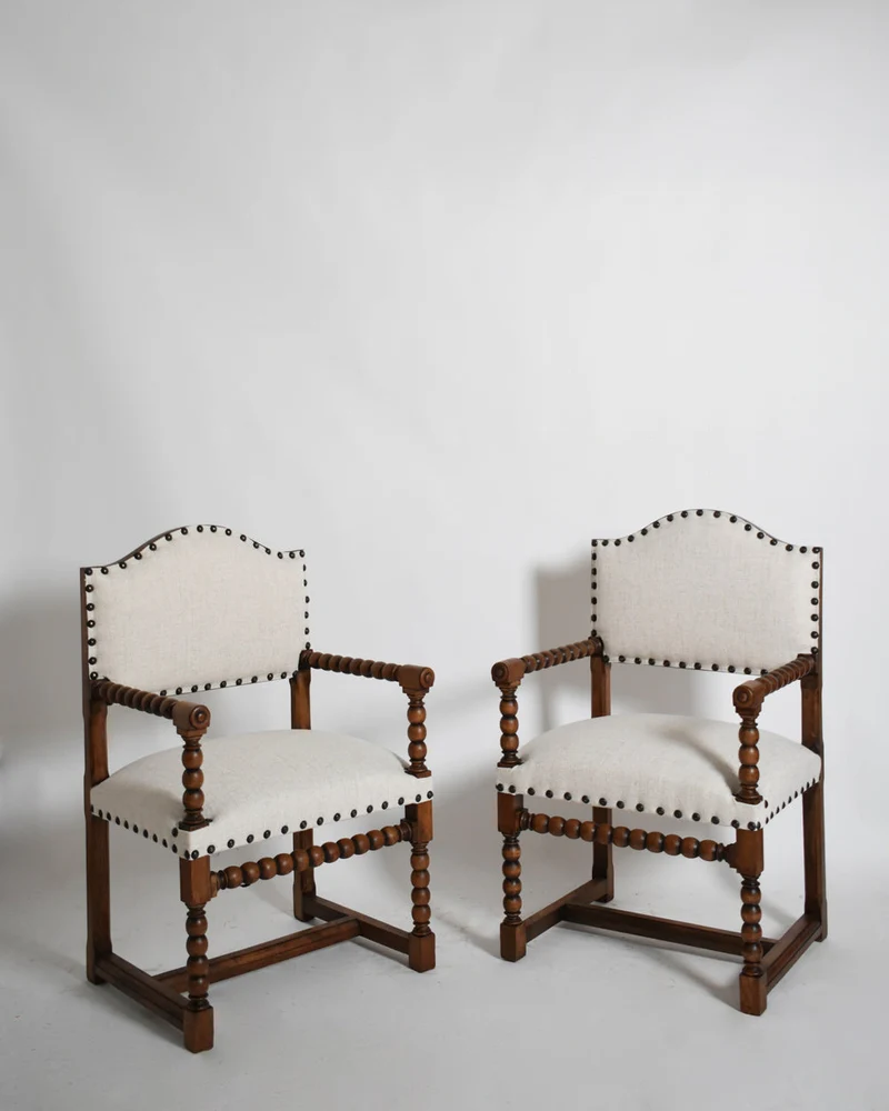Pair of Turned Wood Armchairs, XIXth c.