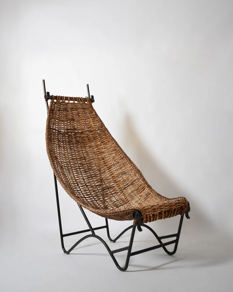 Wrought Iron and Rattan Armchair, 1950s