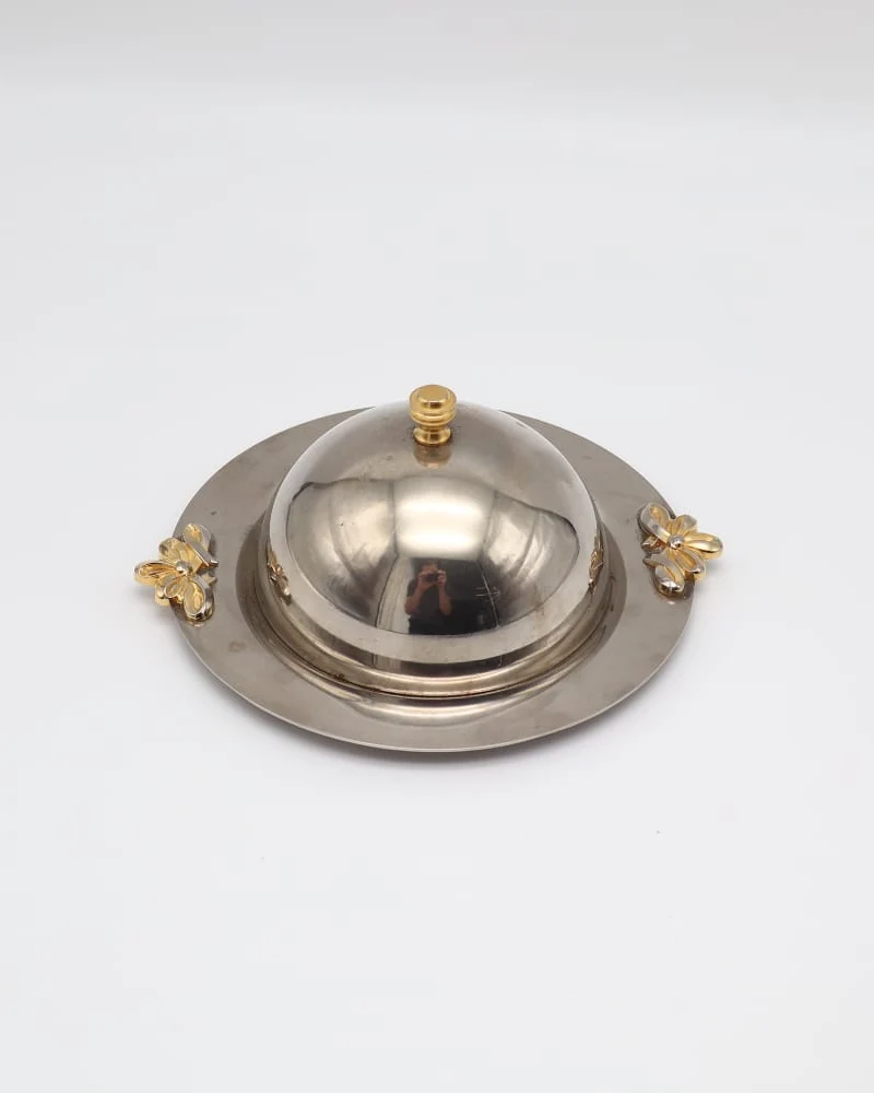 Silver-Plated Cloche with Gold Ribbon Accents – Circa 1970