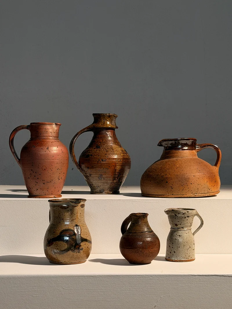 A rare collection of six French studio pottery pitchers