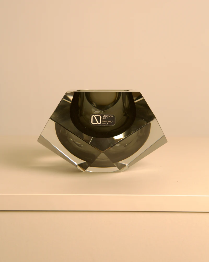 Large black "Diamond" Murano Glass Ashtray by Flavio Poli for Seguso 80's
