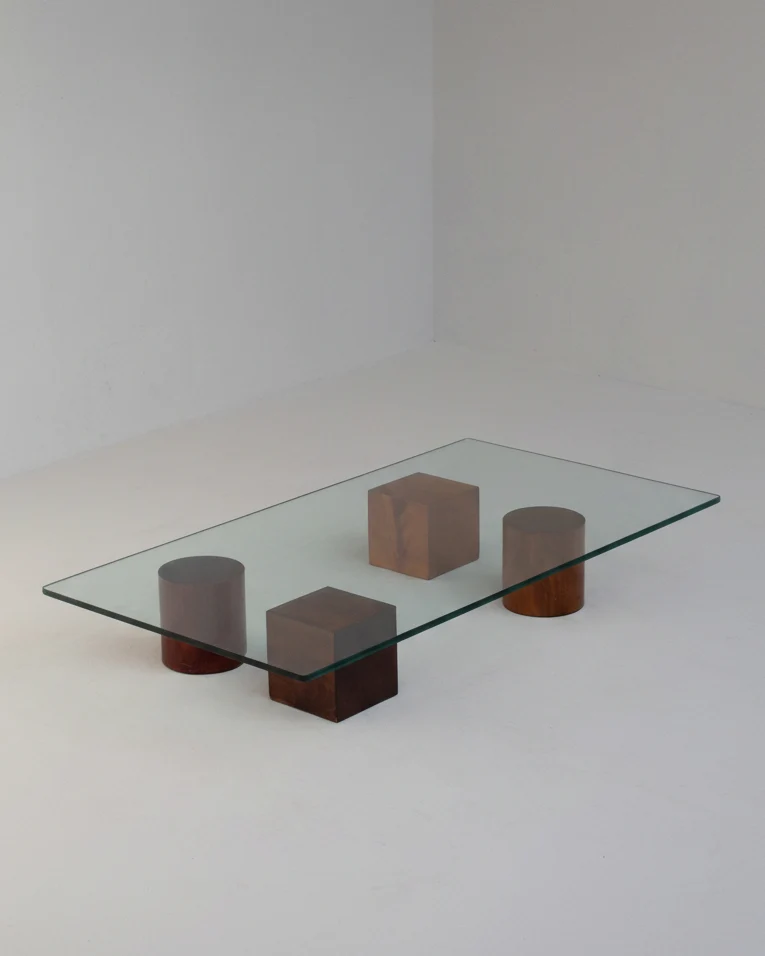 Vintage Coffee Table in Wood and Glass