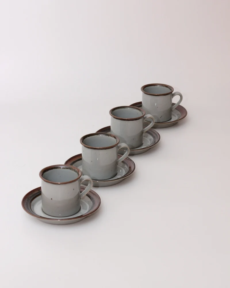 Set of Four Ceramic Cups with Saucers