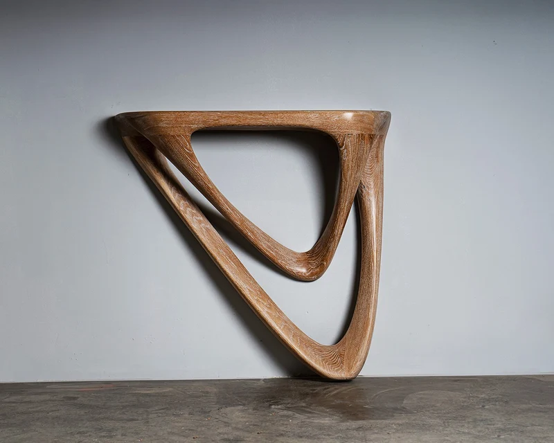 Sculptural Aras Wall mounted console table in White Oak Ceruse