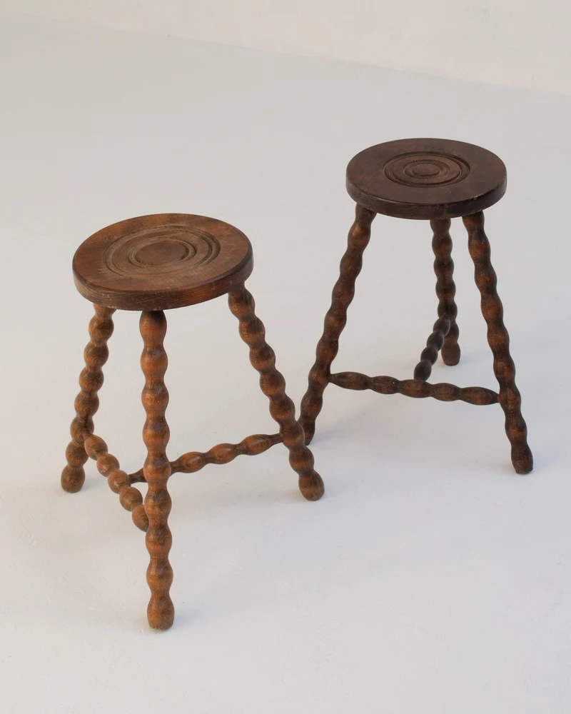 Pair of Vintage Wooden Bobbin Stools