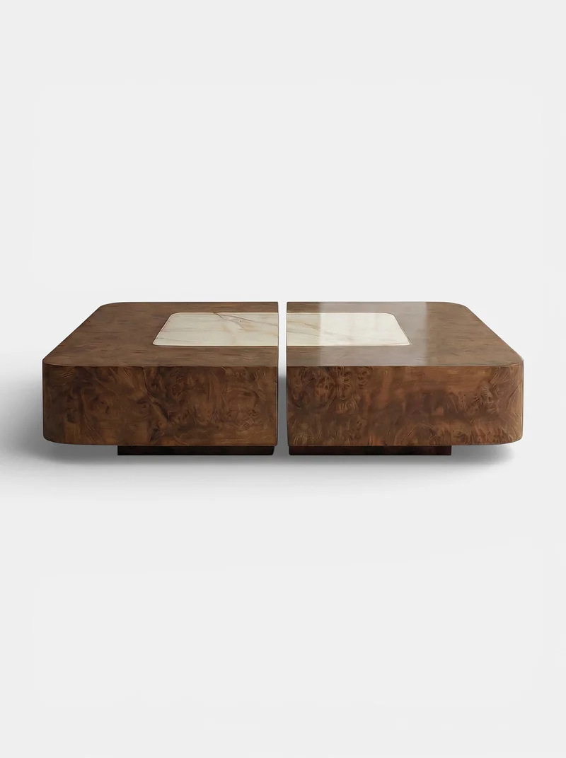 Baci Burl Wood and Shell Onyx Coffee Table
