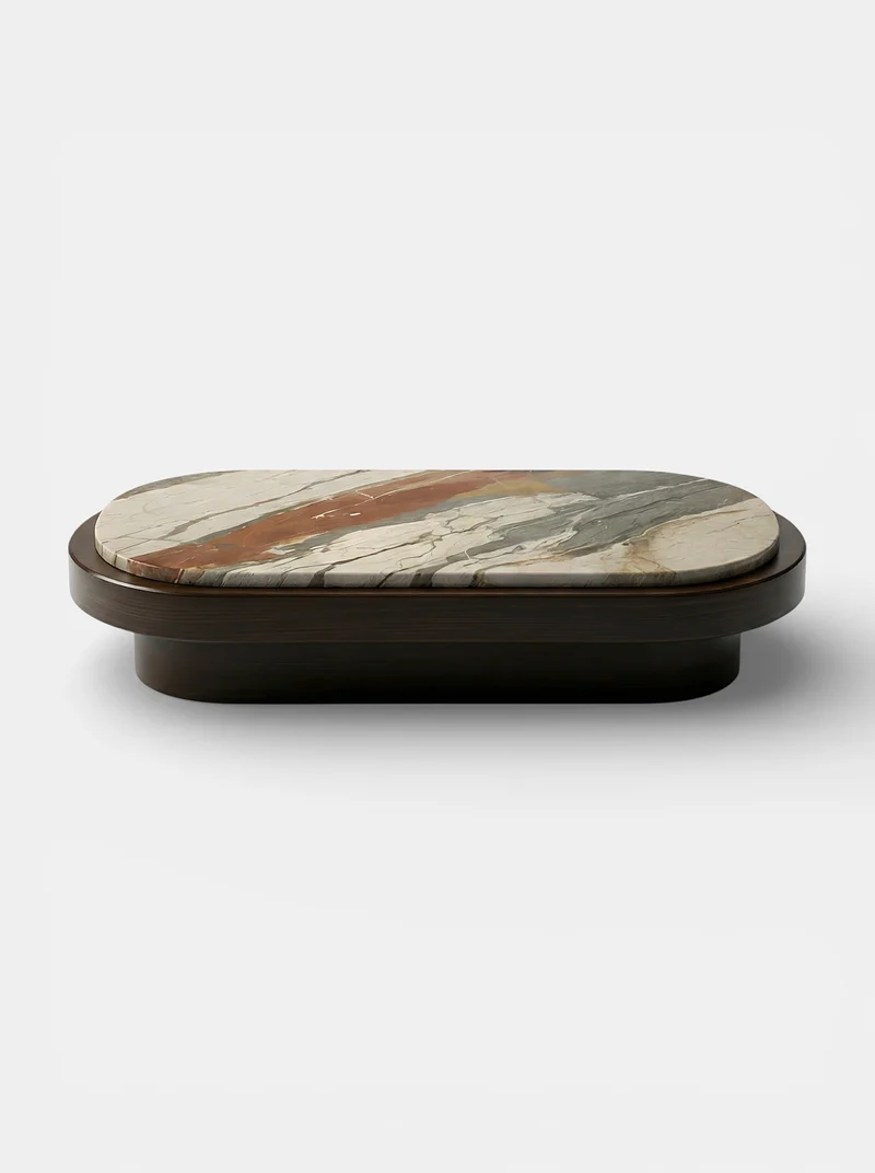 Mirage Wood and Breccia Fantastica Marble Coffee Table