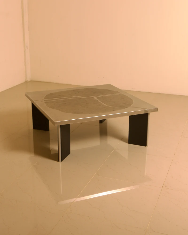 Sculptural coffee table in wood and steel by Heinz Lilienthal, 1960s