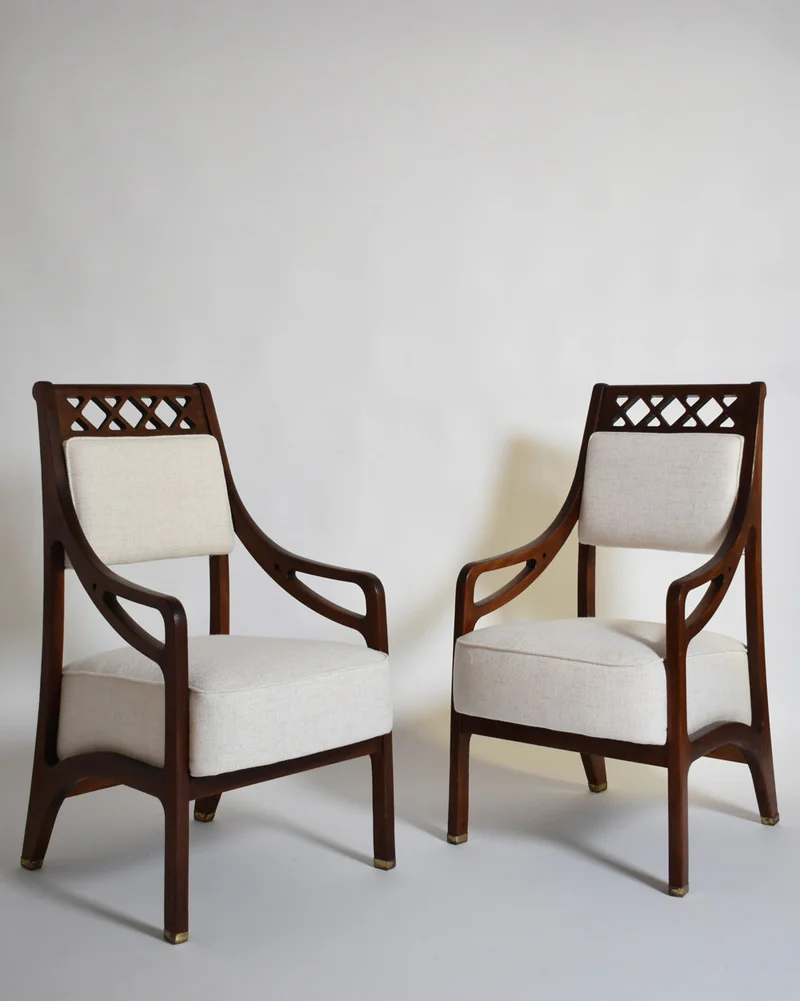 Pair of High Back Crosspieces Armchairs, 1960s