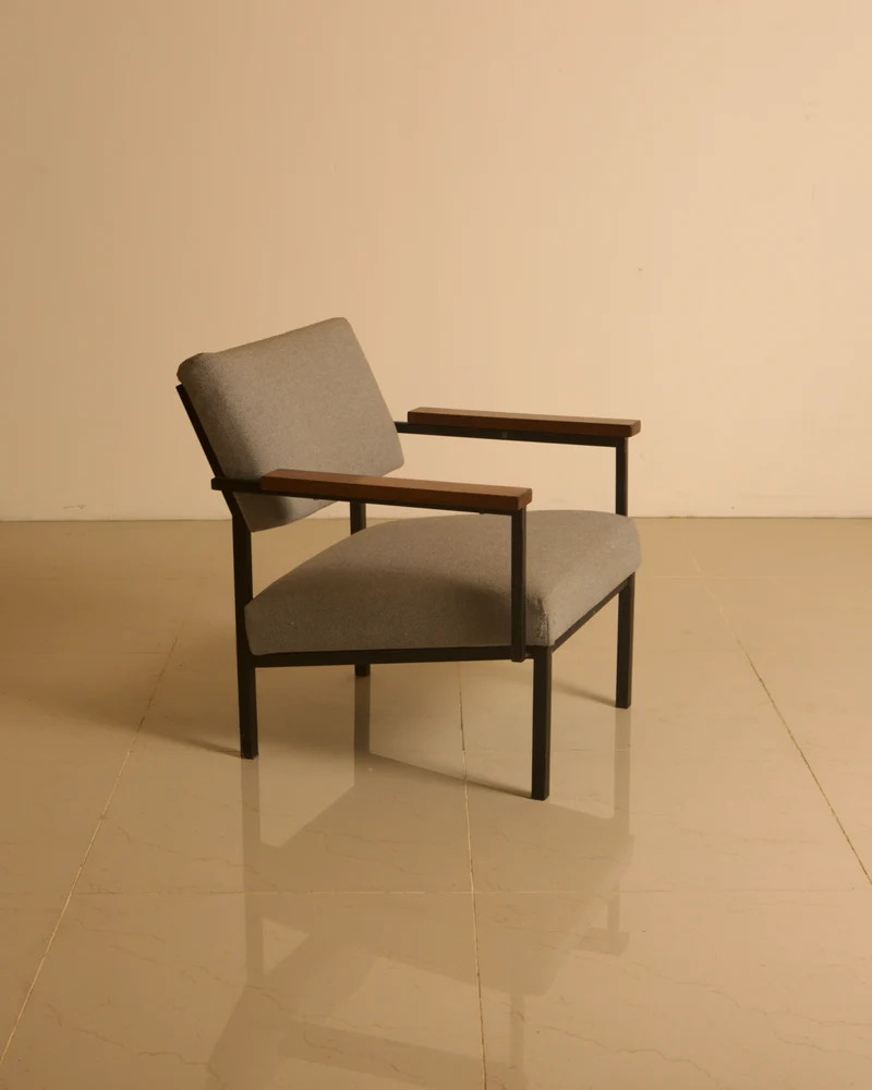 Lounge chair in grey fabric and wood by Gijs van der Sluis, 1960s