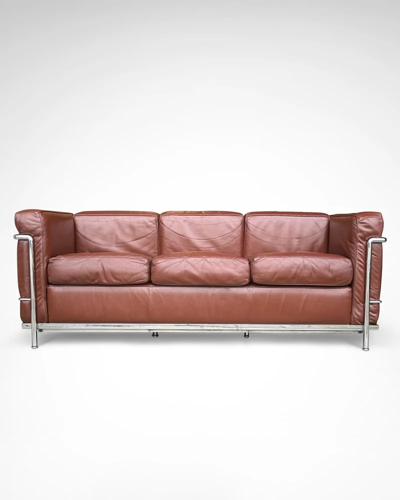 Early production LC2 leather 3-seater sofa by Le Corbusier et al Cassina 1970s