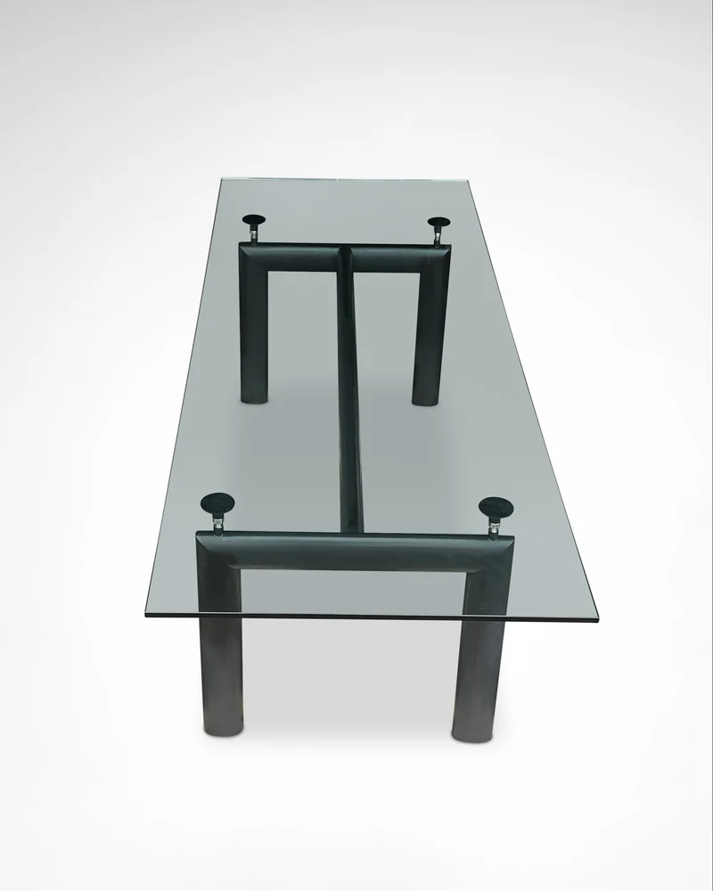 LC6 glass and metal dining table by Le Corbusier et al. for Cassina 1990s