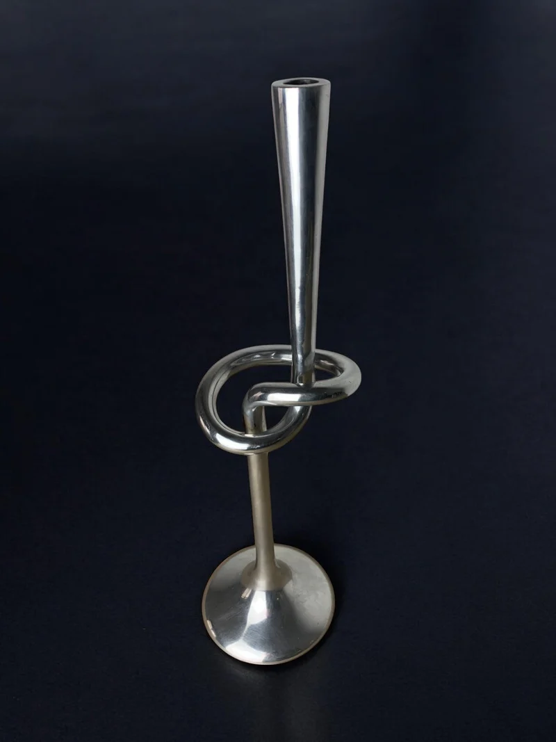 XL knotted candlestick in Solid aluminum, Italy, 1980