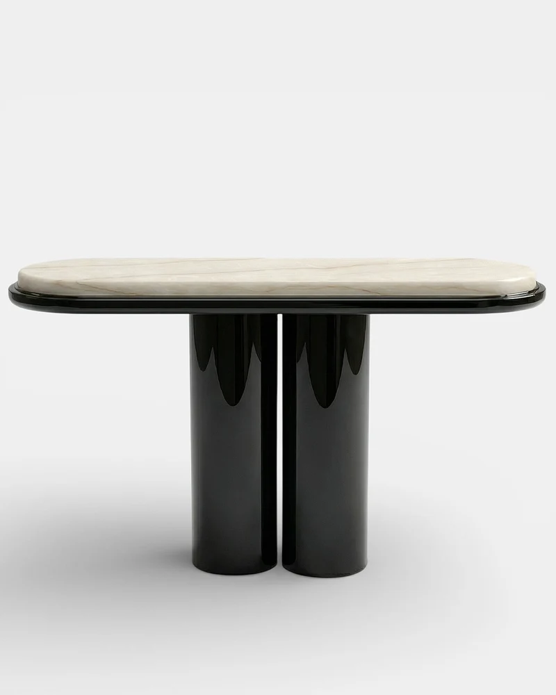 Ida Black Lacquered And Ivory Onyx Console
