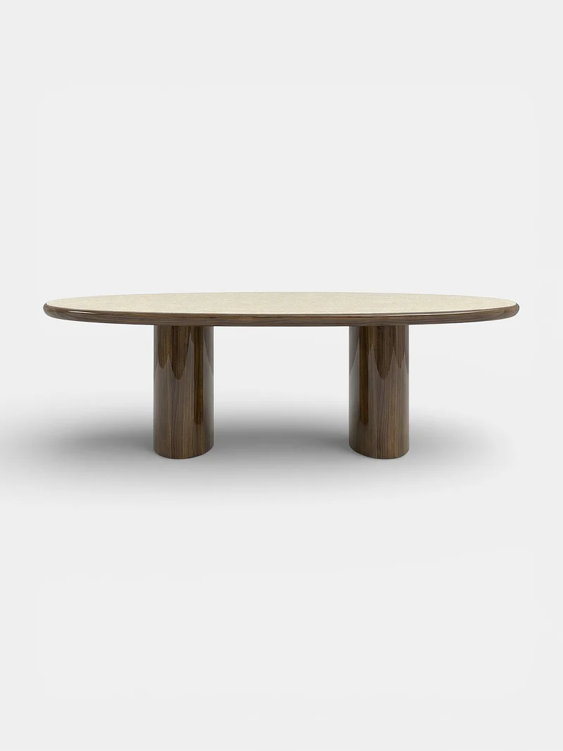 Carla Wood And Travertine Dining Table