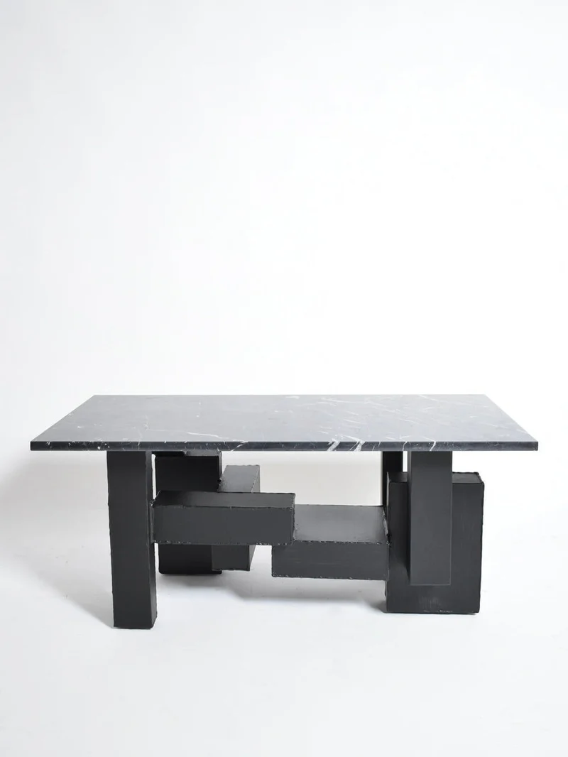 Cubist Iron and Marble Coffee Table, 1980s