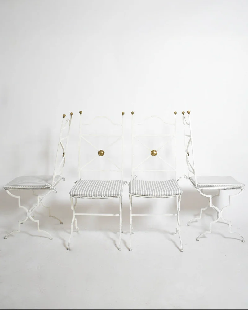 Set of Four White Wrought Iron Chairs, 1940s