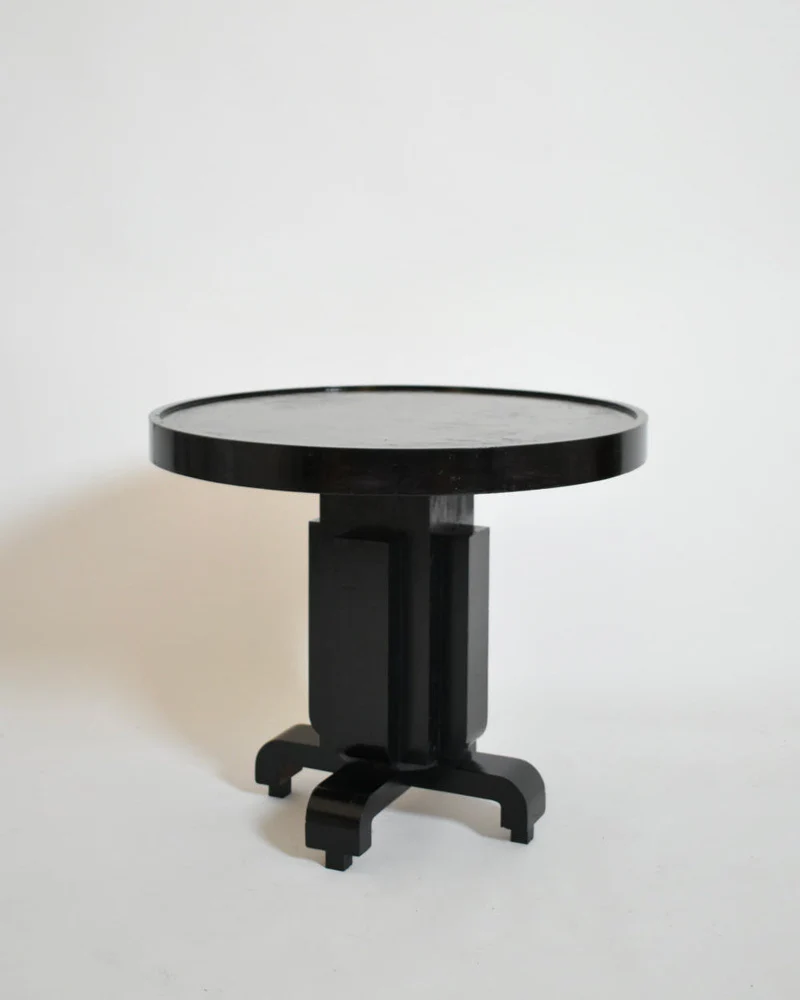 Round Ebonised Art Deco Geometric Side Table, 1930s.