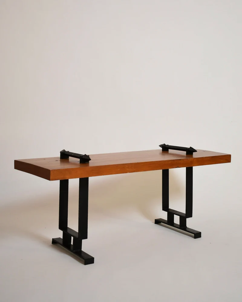 Wrought Iron and Natural Wood Coffee Table, 1950s