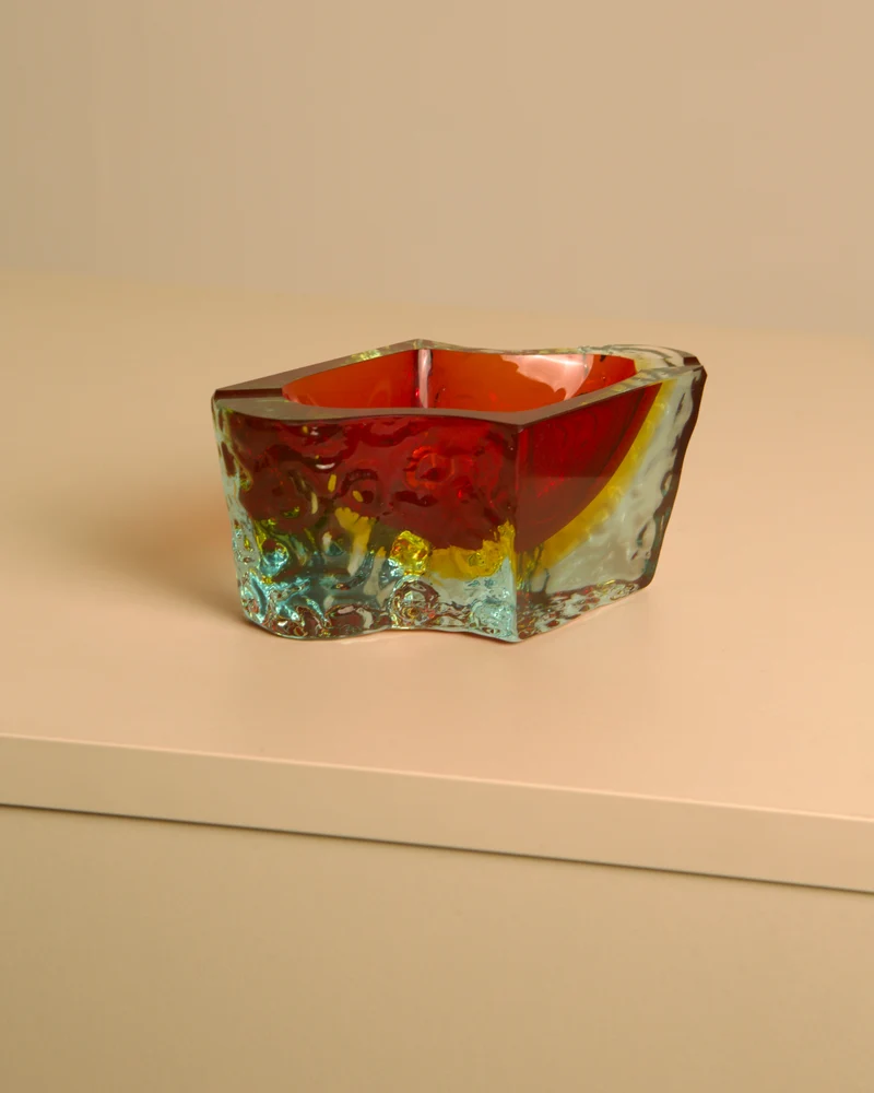 "Wave" ashtray in Red Murano Glass by Flavio Poli for Seguso, 1960s