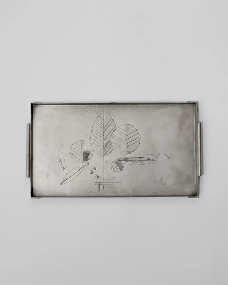 Botanical Engraved Vintage Serving Tray, 1940s