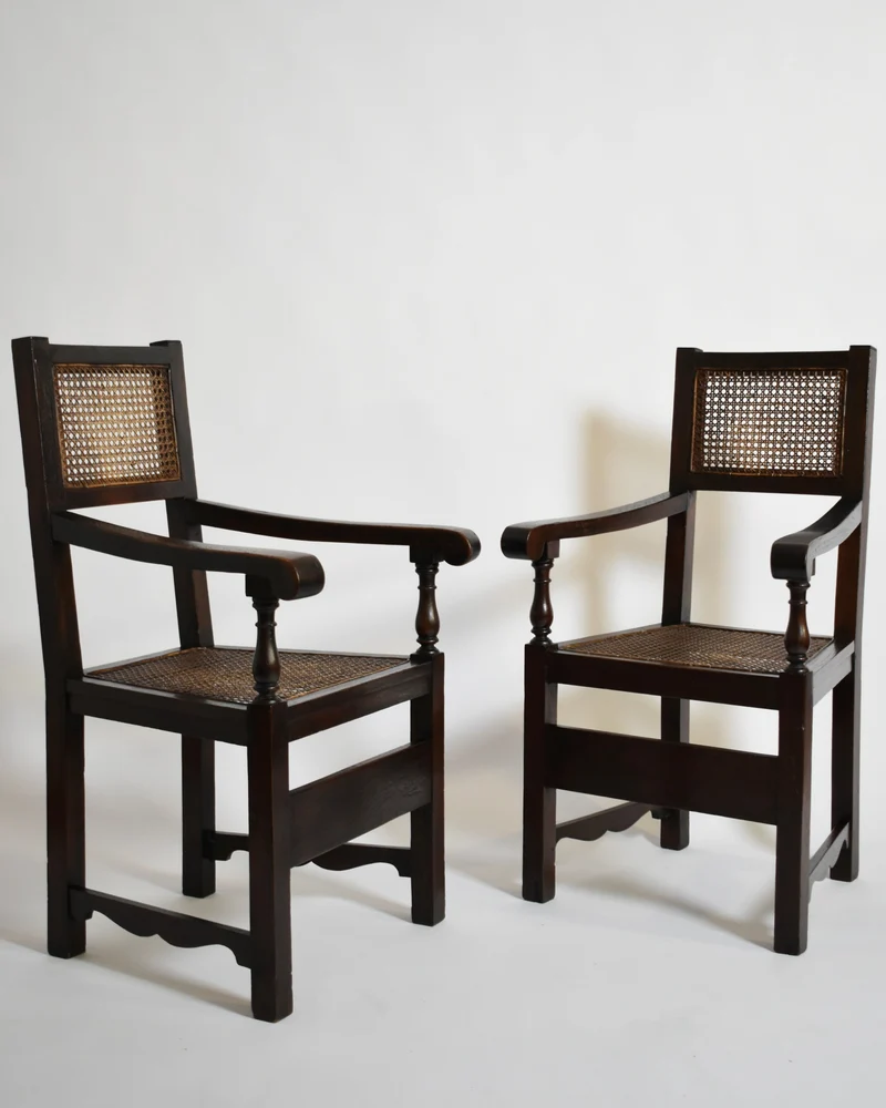 Pair of turned wood and cane armchairs, 1910s