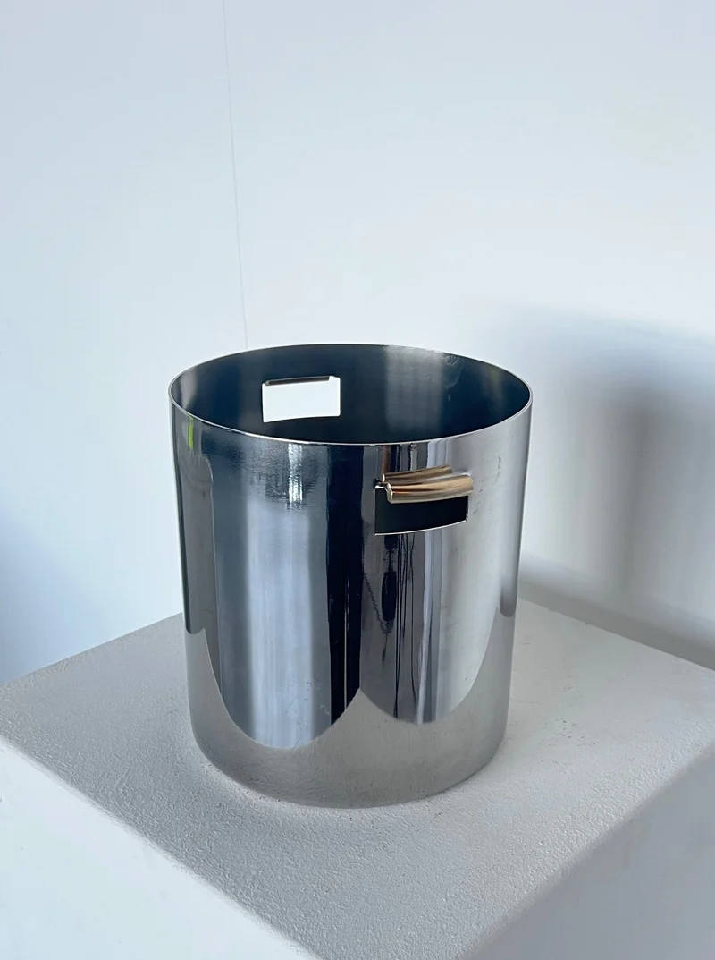 Brutalist ice bucket with brass detail handle