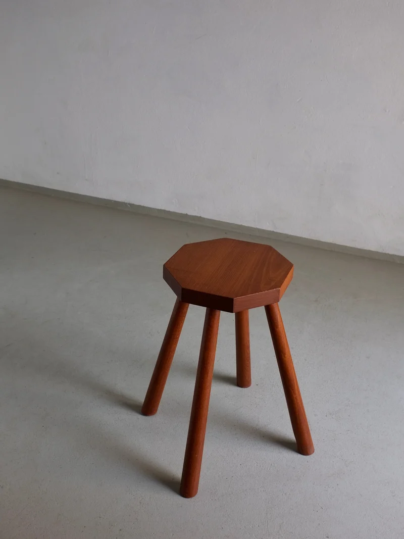 Solid Wood Octagonal Stool | Belgium | 1960s