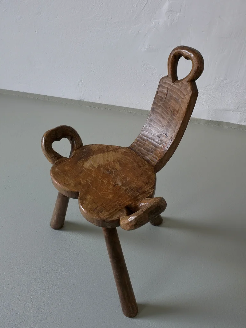 Vintage Brutalist Carved Tripod Stool