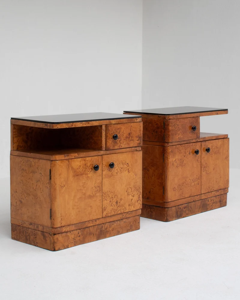 Pair of Art Deco Nightstands in Burlwood