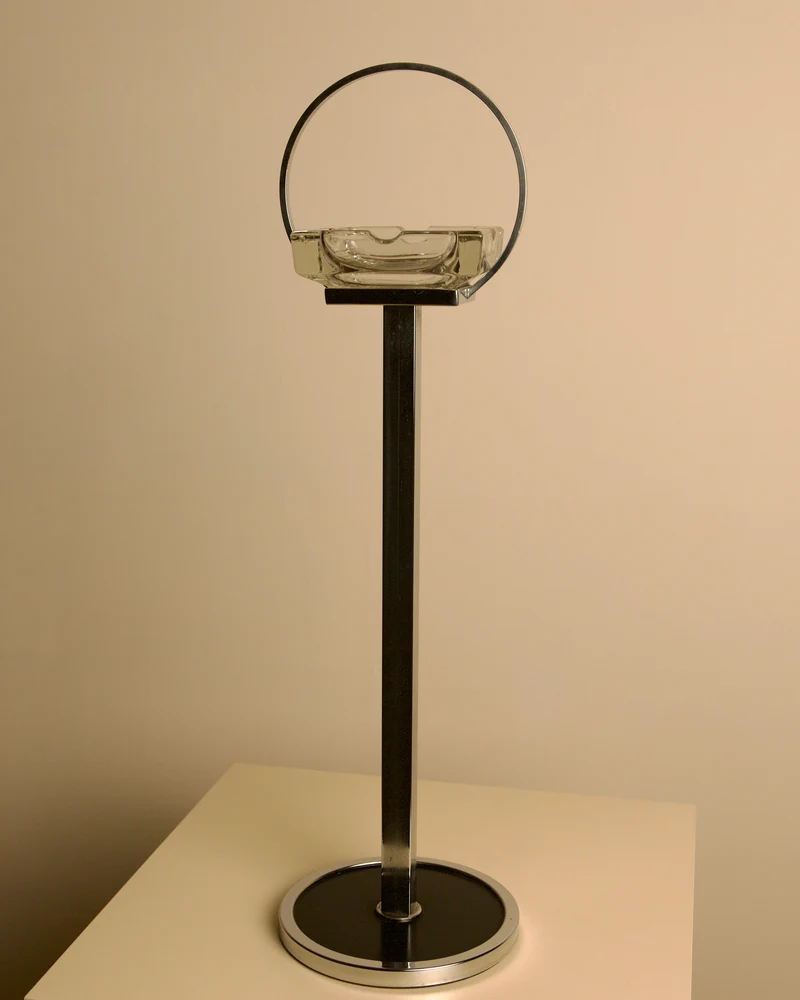 Italian Crystal Ashtray on a Chromed Metal Stand, 1950s