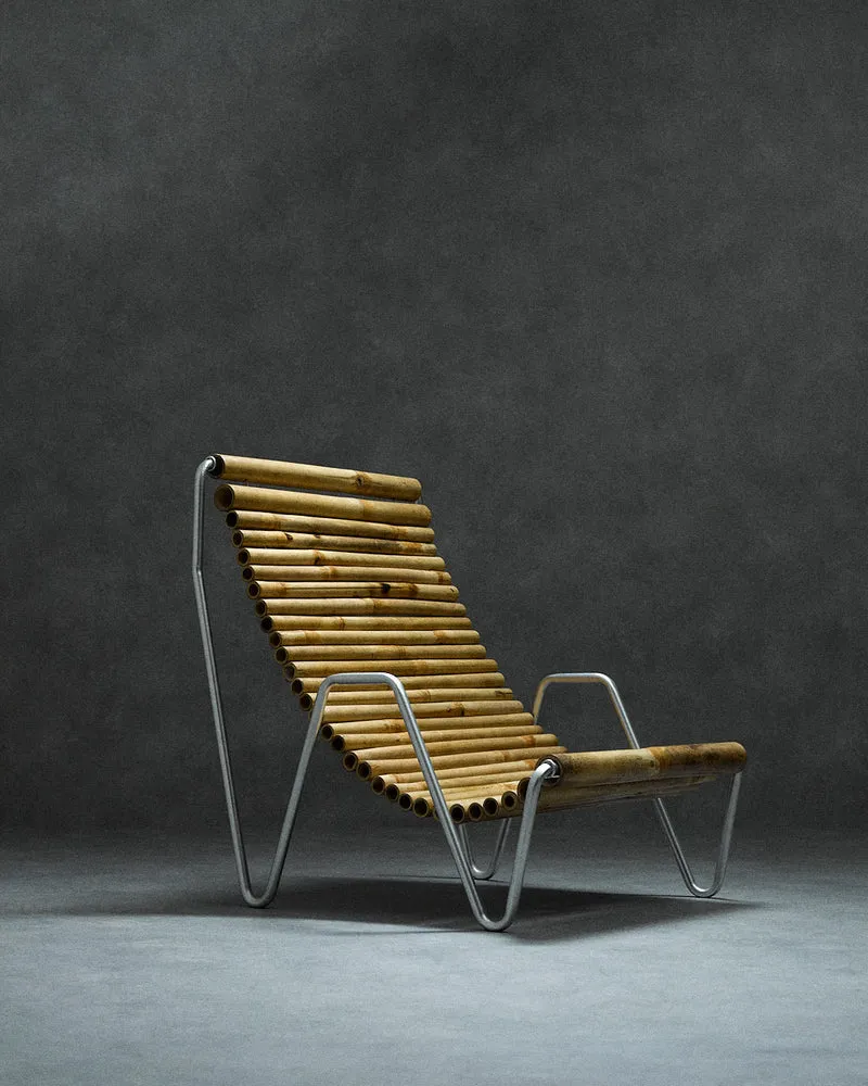 bamboo lounge chair, signed "Hambresin"