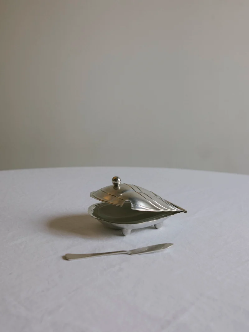 Scallop Shell Butter Dish & Knife Set, France, c. 1910s