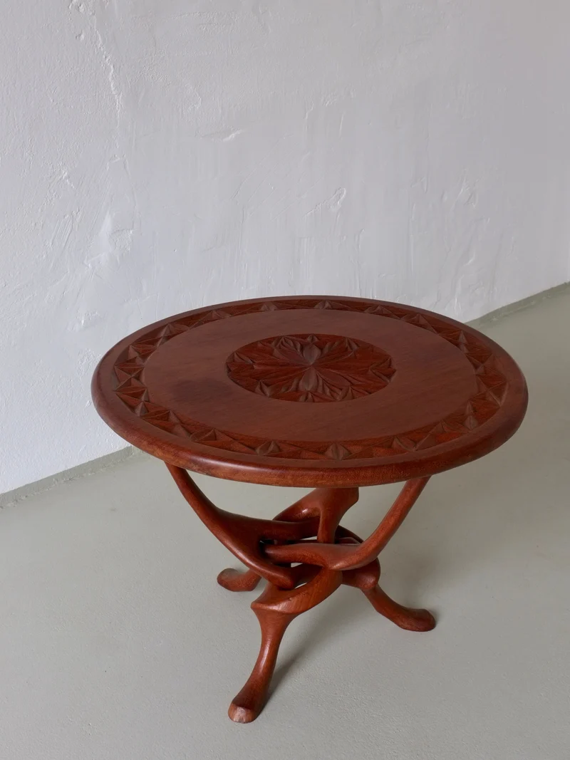 Sculptural Carved Teak Side Table, 1960s