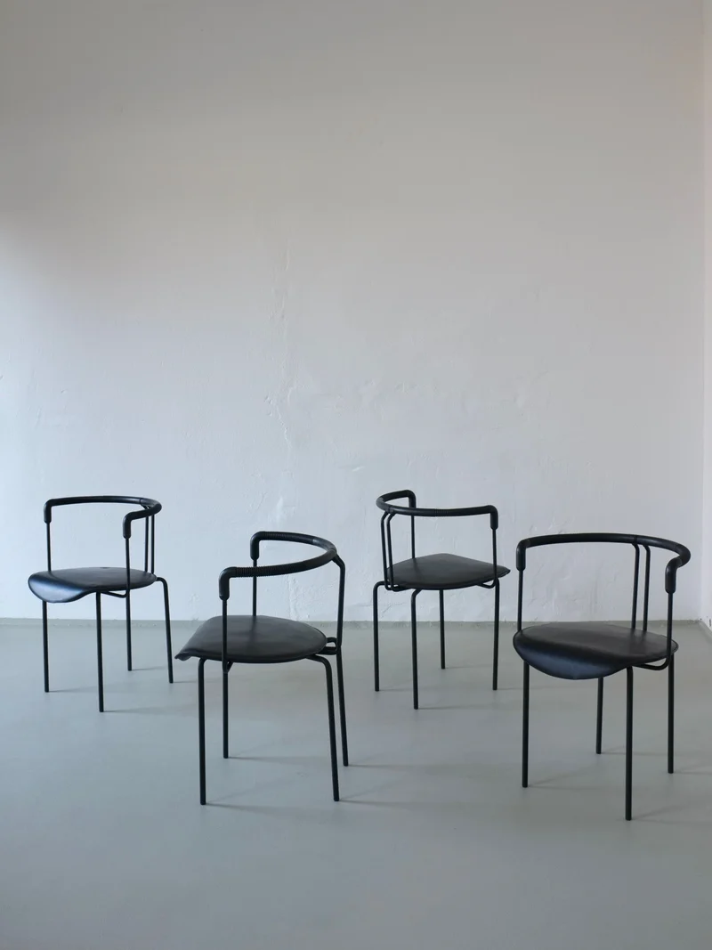 4 Postmodern Black Leather Armchairs from Cidue, Italy, 1990s