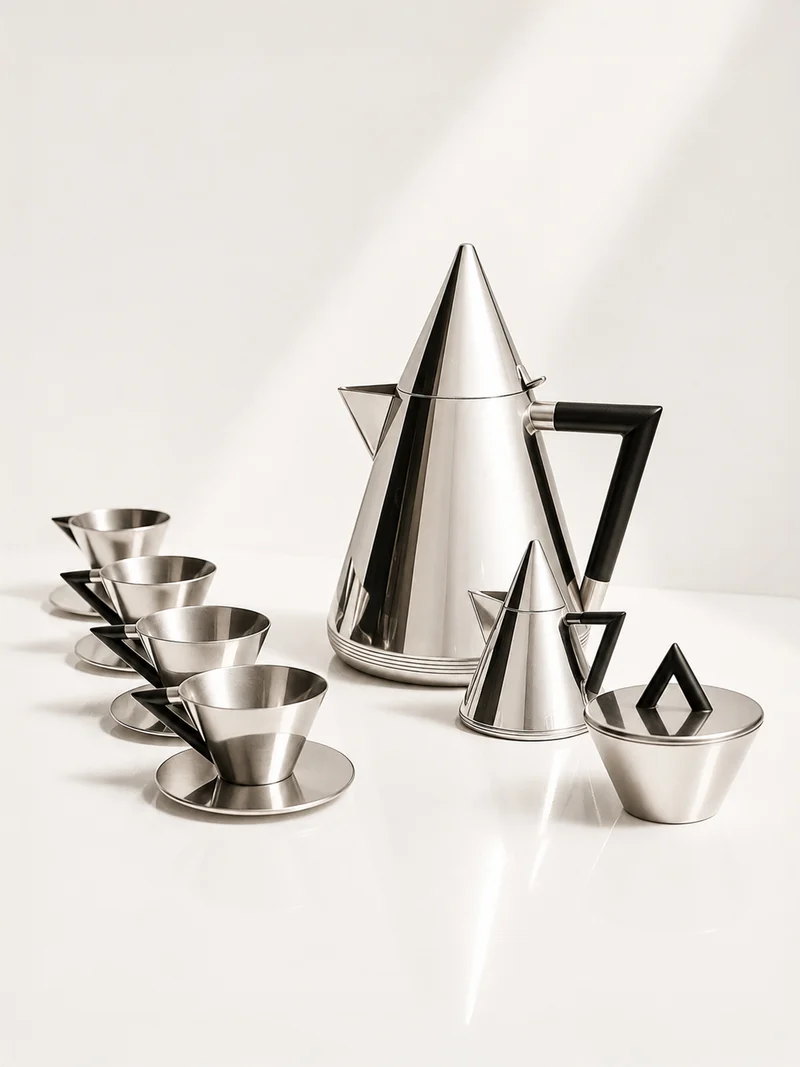 Geometric Art Deco Coffee Service with Bakelite Handles - 1930s