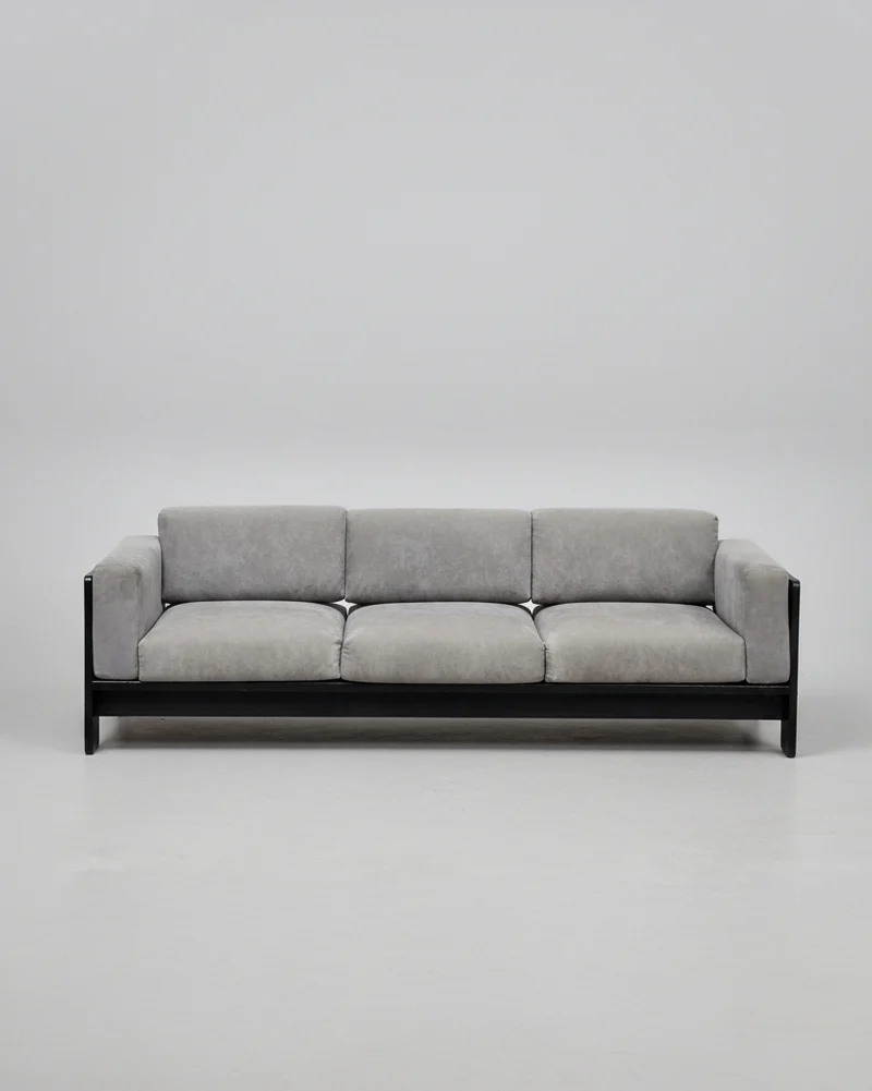 Bastiano Sofa by Tobia Scarpa for Gavina in Gray Suede and Black Wood, 1960s