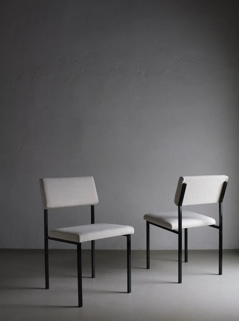 White Boucle Black Metal Chairs 1960s
