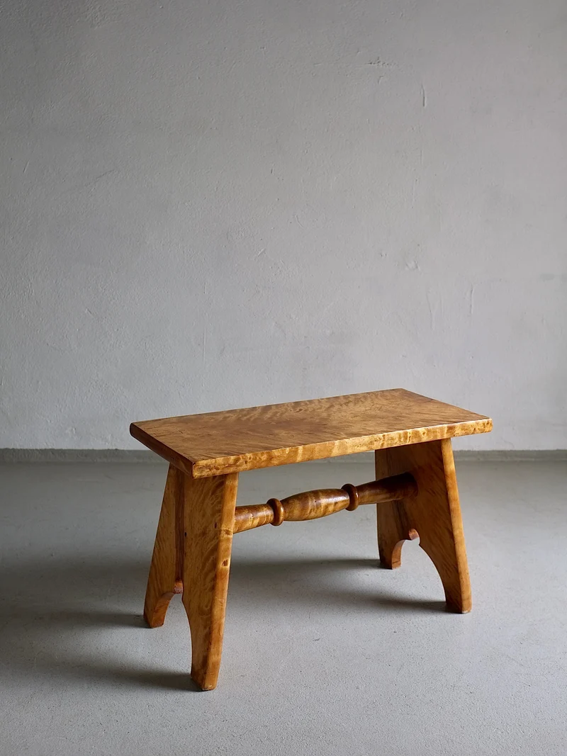 Rustic Solid Karelian Birch Stool | Latvia | 1950s