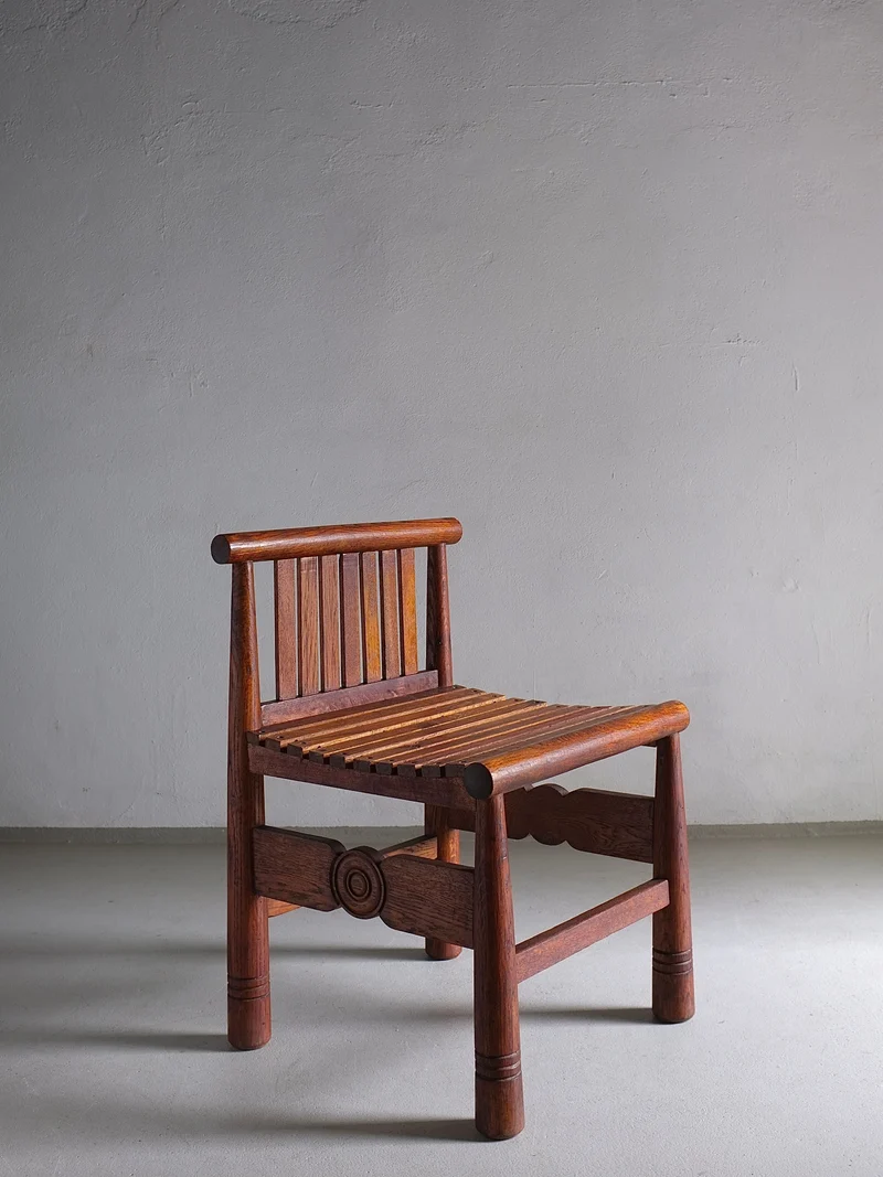 Carved Oak Low Back Chair | France | 1960s
