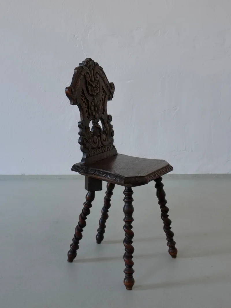 Hand-Carved Dark Oak Chair, 1900s