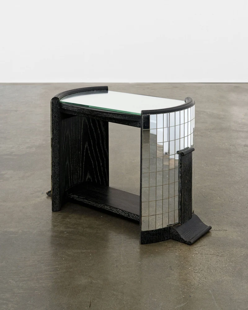 Ebonised Modernist Oak and Mirror Mosaic Side Table