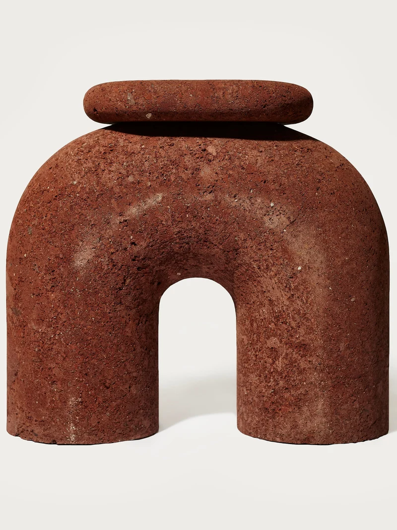 'Neolithic Thinker' Sculptural Stool, Volcanic Stone, Red