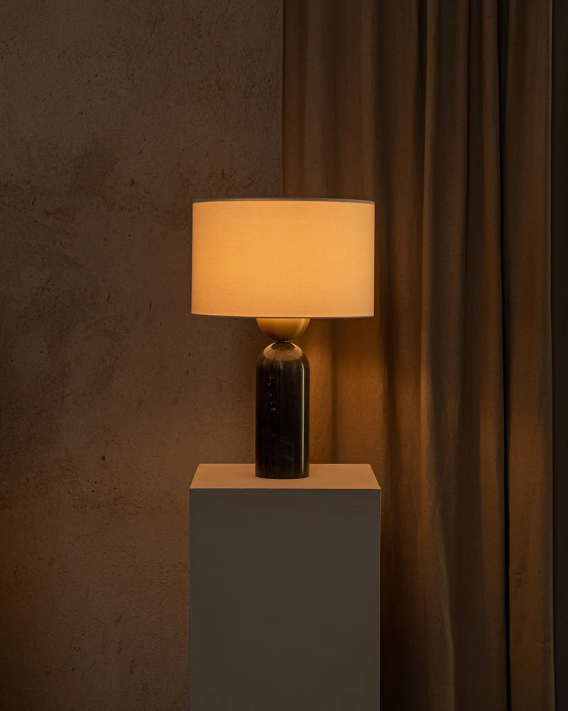 'Peona' Table Lamp in Black Marble