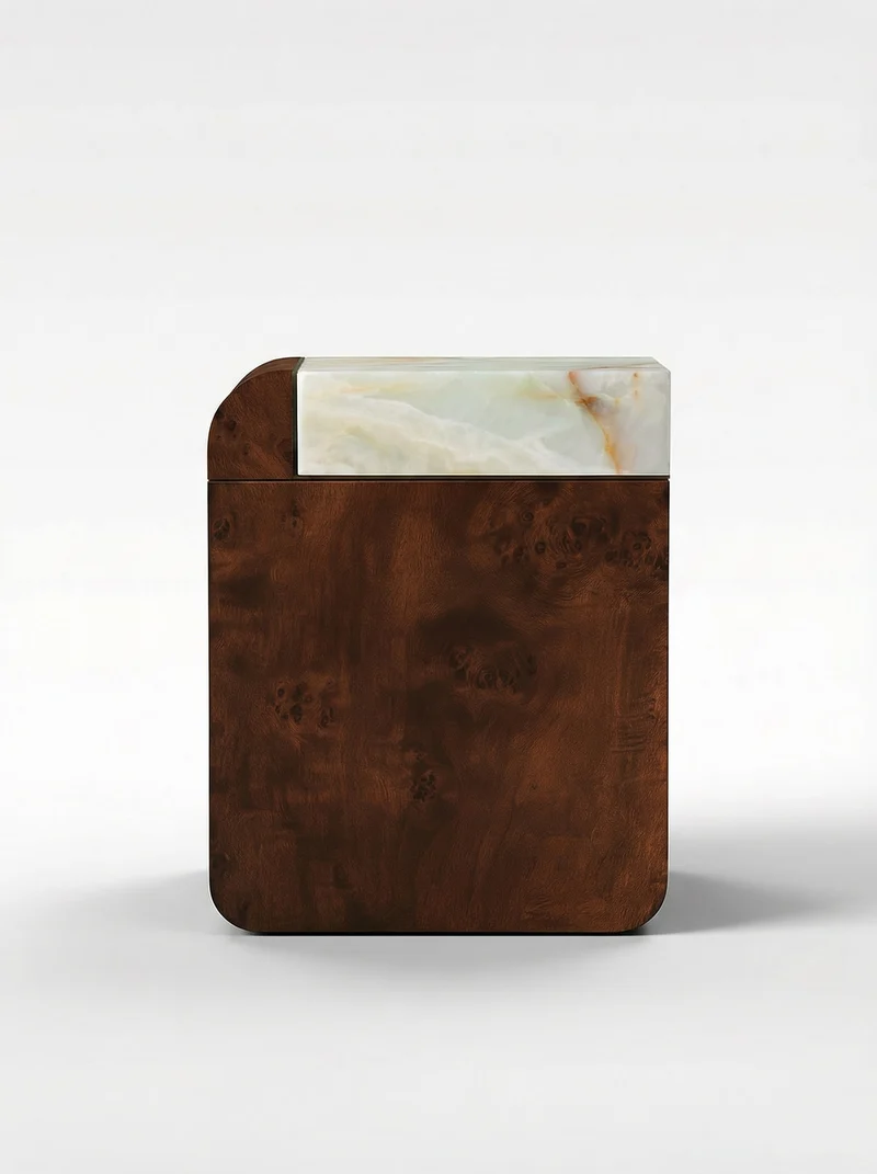 Amo Burl Wood and Green Onyx Storage Table