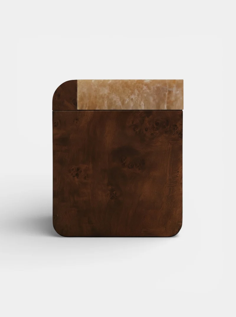 Amo Burl Wood and Honey Onyx Storage Table